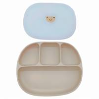 Assiette bébé en silicone compartimentée avec couvercle, motif ours mignon, vaisselle d'apprentissage antidérapante pour tout-petits, qualité alimentaire sans BPA