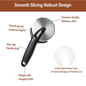 Roulette à <span class=keywords><strong>pizza</strong></span> ergonomique antidérapante de qualité supérieure en acier inoxydable multi-usages avec lame et couvercle en plastique pour découpeuse à <span class=keywords><strong>pizza</strong></span> - Product Image 3