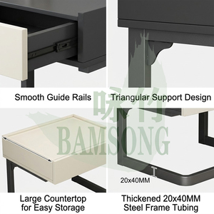 Mesa <span class=keywords><strong>de</strong></span> <span class=keywords><strong>Noche</strong></span> con Cuerpo Blanco Crema y Base Metálica <span class=keywords><strong>Negra</strong></span> en Forma <span class=keywords><strong>de</strong></span> C, Estilo Moderno y Glamuroso, Mesa Auxiliar <span class=keywords><strong>Flotante</strong></span> con Cajón para Dormitorio - Product Image 3