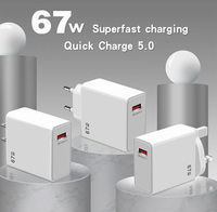 Chargeur mural USB PD 67W à charge super rapide avec matériau ignifuge pour téléphone portable et tablette