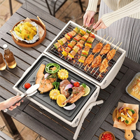 Barbecue portable au charbon de bois, petit modèle cylindrique, en acier inoxydable, avec rotation automatique, pour usage domestique et commercial