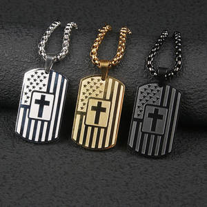 Collier pendentif personnalisé en acier inoxydable 316L plaqué or 14K 18K PVD, bijoux fins, collier drapeau américain pour homme - Product Image 1