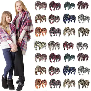 Mother Daughter Matching Mommy and Me Blanket Scarfs Set Square Parent-child Winter Women Kids Plaid Tartan Scarf Wrap Shawl
