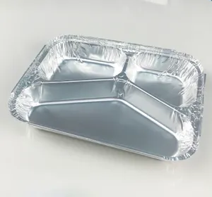 3 Compartment Disposable Food Tray Aluminum Foil Serving Pans Food Storage Container Factory Price