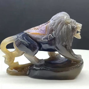 ขายส่งที่มีคุณภาพสูงที่สมจริงอัญมณีมือแกะสลักสัตว์ประติมากรรมอเมทิสต์โมราคลัสเตอร์สิงโตสำหรับตกแต่งบ้าน - Product Image 3