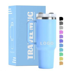 Gobelet isotherme personnalisé de 40 oz en acier inoxydable à double paroi, tasse à café isolée sous vide de 40 oz, tasse de voyage pour voiture avec poignée et couvercle à paille - Product Image 1