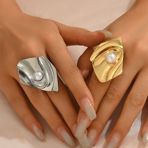 Geometric Pearl <b>Ring</b> <b>Open</b> Design For Women Everyday Wear Jewelry - Product Image 2