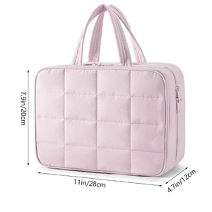 Bolsa de cosméticos de nailon acolchada duradera y ecológica, elegante patrón geométrico para artículos de tocador, bolsa de joyería, bolsa <span class=keywords><strong>con</strong></span> cierre de cremallera - Product Image 4