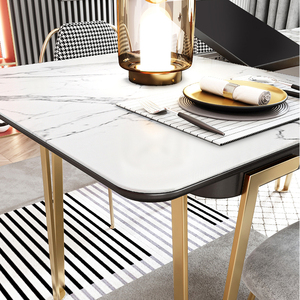 Meubles modernes, ensemble de Table à manger, aspect marbre, robuste, extensible, en verre trempé - Product Image 6