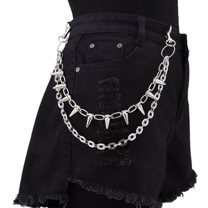 Cadena de cintura de doble capa con púas de aleación de zinc estilo hip hop, accesorio de moda para uso diario. - Product Image 1