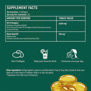 Rosebest Produsen China Grosir Kapsul Lunak Minyak Oregano Vegan Organik 6000mg Suplemen dengan Minyak Biji Hitam - Product Image 6