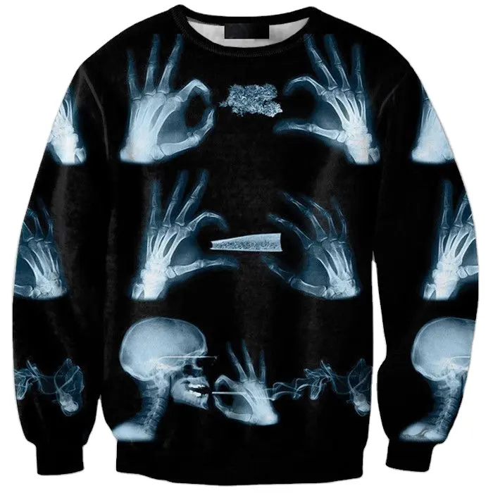 Custom Men's 3D Transparent Hand Bones Printed Sweater Long Sleeve and O- Neck Trendy Pullover Men's Sweater