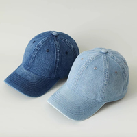 Gorra de Béisbol de Mezclilla Lavada, Estilo Vintage, Color Sólido, Ajustable, con Visera Curva, Unisex, Gorra Tipo Dad Hat, con Logotipo Personalizado Bordado, de Algodón y Mezclilla