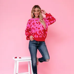 Autumn Knitwear Knitted Pullover Leopard Spot Pattern Women Sweater Girls Warm Top For Winter
