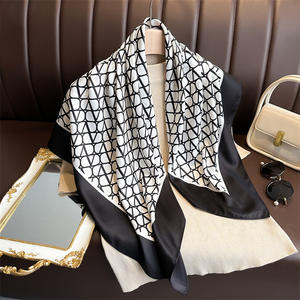 Nuovi modelli di moda 90*90CM sciarpa quadrata di seta Tudung per donne musulmane in bianco e nero Twill fascia di seta a portafoglio quadrata - Product Image 2