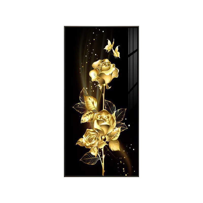 Hot Sale Beste moderne Gold blume Poster drucken Wand kunst gerollte Leinwand Malerei für Wohnzimmer Kristall Porzellan Malerei