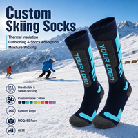 Chaussettes de ski personnalisées en gros avec logo, MOQ 50 paires, mélange de laine, isolation thermique, amorti, chaussettes de ski professionnelles pour l'hiver