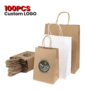 Custom Logo Printing Kraft Shopping Paper Bag Craft Gift Food Packaging clothing shoes paper bags with Your Own Logo