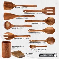 Ensemble d'ustensiles de cuisine en teck de 15 pièces avec boîte cadeau haut de gamme, outils de cuisson en teck naturel faits à la main