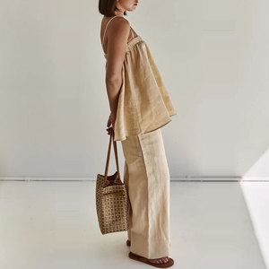 Conjunto <span class=keywords><strong>de</strong></span> Dos Piezas <span class=keywords><strong>de</strong></span> Ropa Femenina, Top sin Mangas y <span class=keywords><strong>Pantalones</strong></span> a la Moda, Estilo Casual, Algodón y <span class=keywords><strong>Lino</strong></span> - Product Image 4