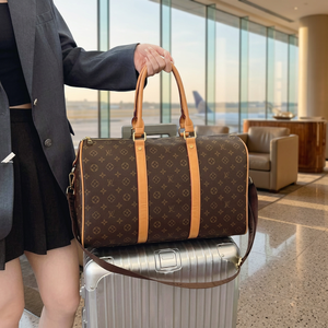 Sac de voyage vintage en PU pour femme, fermeture éclair, poignée unique, motif monogramme marron, été, hiver, shopping, extérieur, tout usage - Product Image 2