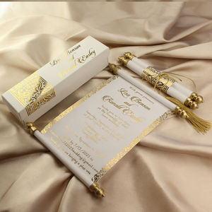 Nicro Basso MOQ Design Gratuito Stile Reale Stampa a Caldo Oro Scatola Unica con Nappa Inviti di Nozze a Rotolo in Carta Pergamena - Product Image 3