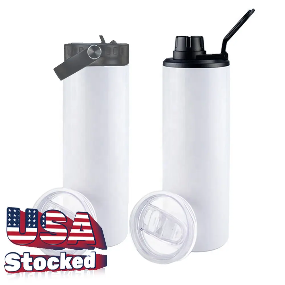 USA warehouse dual lids 20oz stainless steel tumbler double wall insulated sublimation sport water bottle with screw on lid