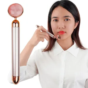 Электрический нефритовый ролик из розового кварца, роликовый массажер для лица
