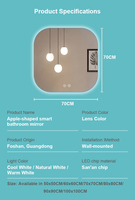 Espejo de Maquillaje Inteligente con Pantalla Táctil Personalizada, Montado en la Pared, IP44, Moderno, para Hoteles y Apartamentos, con Forma de Manzana, Iluminado con Luces LED