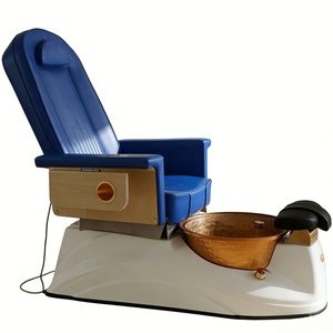Sillón de Pedicura Eléctrico de Lujo con Tazón de Cobre, Estación de Pedicura Reclinable de Cuero Morado con Reposabrazos de Madera, Masaje de Pies - Product Image 2