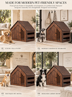 Nichoir rectangulaire moderne en bois massif pour chiens et chats d'intérieur avec porte et ventilation, emballé en carton pour petits animaux