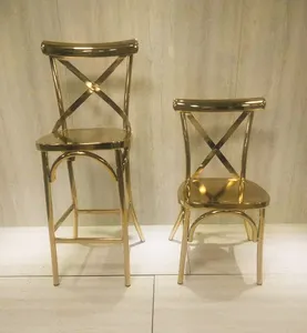 Hot Sales Wedding Chair Antique Cross Back Gold Stainless Steel Frame Restaurant Chair Bar Stool For Hotel Event