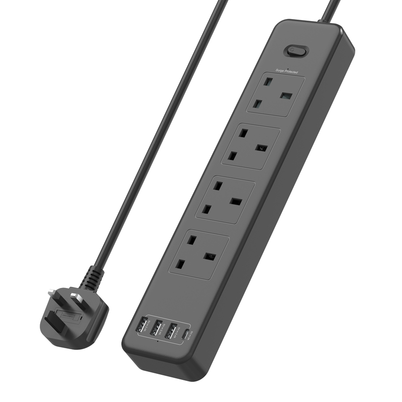4 UK AC Outlets USB Power