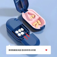 Pemotong Tablet Plastik Bentuk Oval Gaya Jepang Baru, Pembagi Pil Portabel, Kotak Pil Mini Dua-dalam-Satu