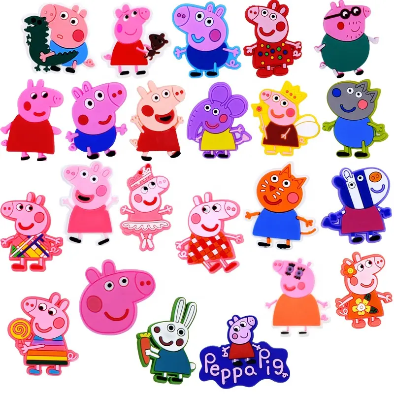 Venda quente Peppa desenhos animados PVC macio Pink Porcos acessórios de sapato charme atacado estilo bonecas sapatos decorado sapato decorações