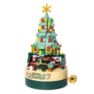 クリスマスツリービルディングブロック360度回転オルゴールDIYレンガセットおもちゃ子供男の子と女の子クリスマスギフト