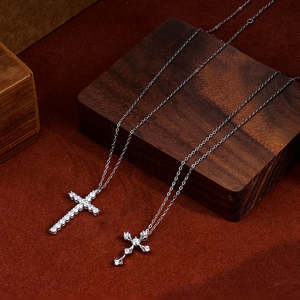 China Wholesale Jewelry 14k 18k White Gold Plated Trendy Moissanite Diamond <b>Cross</b> Charms Pendant Necklace - Product Image 1