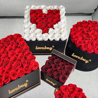 Lovebay Natural Preserved Rose für Muttertag für immer Blume Real Infinity 99 Ewige Rosen in Round Heart Square Gifts Box
