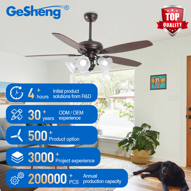 Classic Retro Glass Chandelier Decorative Ceiling Fan 52 Inch 5 Blades Ceiling Fan with LED Light