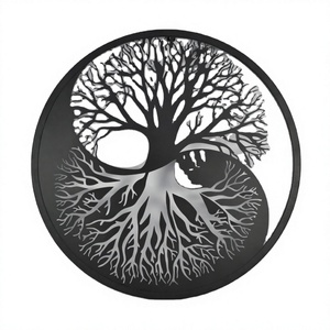 Feuille <span class=keywords><strong>de</strong></span> fer décorative art mural noir enduit <span class=keywords><strong>arbre</strong></span> <span class=keywords><strong>de</strong></span> <span class=keywords><strong>vie</strong></span> rond cadre métallique décoratif artisanat mural indien artisanat mural art déco - Product Image 1