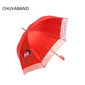 CHUVABAND Paraguas rojo de boda de 27 pulgadas con borde de encaje 8K Mango largo Fábrica al por mayor para ocasiones festivas para novias - Product Image 1