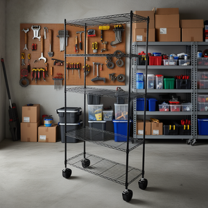 Estante de garaje de 5 niveles de hierro negro con ruedas de nailon de 1.5 pulgadas para almacenamiento en garaje - Product Image 2