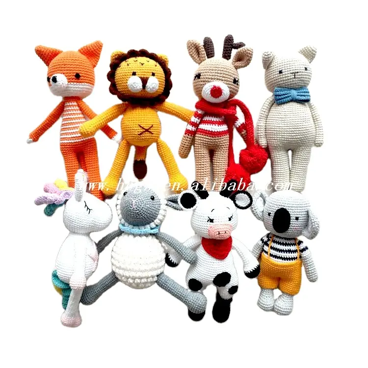 Custom color Organic cotton plush unicorn doll crochet fox cow sheep koala deer bear doll custom stuffed dolls crochet animals