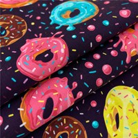 Tissu en molleton français 95% coton 5% élasthanne, imprimé numériquement réactif, motif donut, pour sweat-shirts