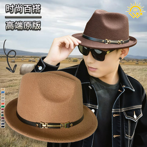 Fedora Hat <b>Woolen</b> Solid Color Small Brim Unisex Winter Fashionable <b>Top</b> Hat With Bow Detail - Product Image 5