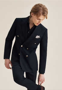 Blaze <span class=keywords><strong>bleu</strong></span> <span class=keywords><strong>marine</strong></span> Double boutonnage <span class=keywords><strong>costume</strong></span> ample hommes affaires <span class=keywords><strong>veste</strong></span> formelle <span class=keywords><strong>costume</strong></span> <span class=keywords><strong>de</strong></span> marié robe <span class=keywords><strong>de</strong></span> mariée - Product Image 3