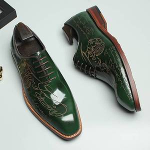 Zapatos <span class=keywords><strong>Oxford</strong></span> de cuero verde italiano de primera calidad hechos a mano con diseño grabado con láser, ropa formal elegante para eventos de Gala - Product Image 1