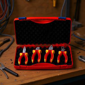 Ensemble de pinces 4 pièces, étui rouge avec insert en mousse pour travaux électriques - Product Image 2