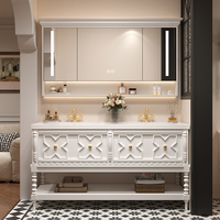 Ensemble de meuble-lavabo de salle de bain vintage de style français à double vasque, miroir LED, lavabo en céramique, finition laquée, armoire sur pied imperméable