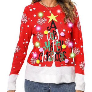 2026 nouveau KJ Oem/Odm usine en gros personnalisé doux coton et acrylique Jacquard motif famille Led <span class=keywords><strong>pull</strong></span> de noël - Product Image 5